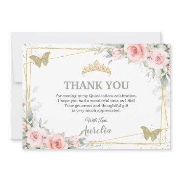 Blush Pink Floral Sage Green Butterfly Quinceañera Thank You Card