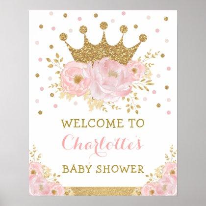 Blush Pink Gold Crown Princess Royal Baby Welcome Poster