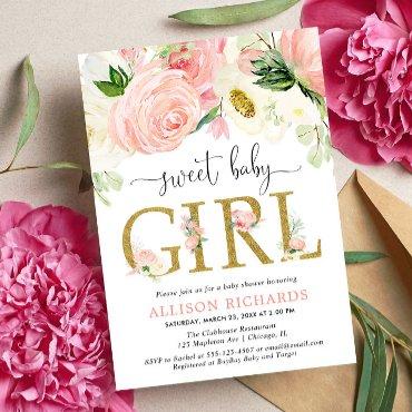 Blush pink gold Floral Girl