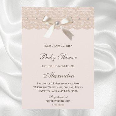 Blush Pink Regency Bow Pearl Lace