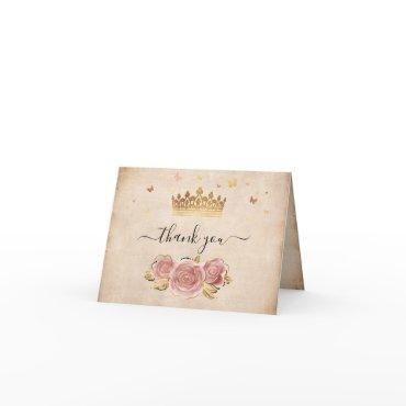 Blush Pink Rose and Gold Elegant Watercolor Folded Thank You Card