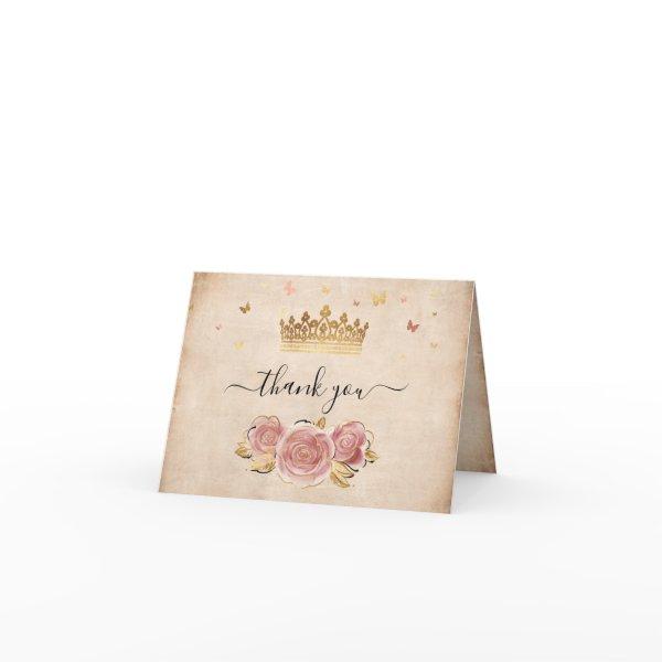 Blush Pink Rose and Gold Elegant Watercolor Folded Thank You Card
