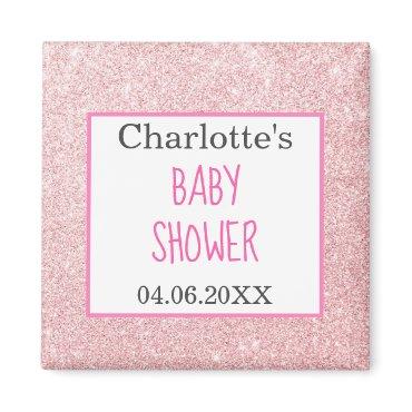 Blush Pink Rose Gold Glitter Sparkle Baby Shower Magnet