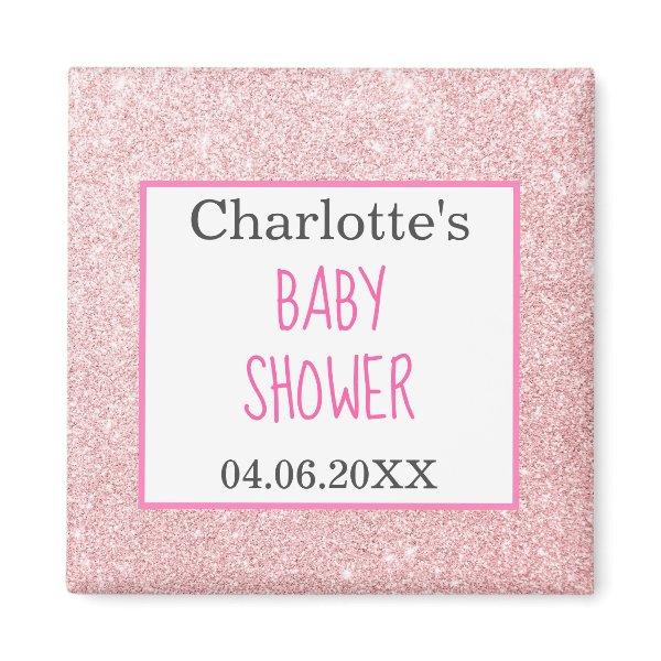 Blush Pink Rose Gold Glitter Sparkle Baby Shower Magnet