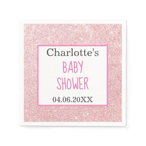 Blush Pink Rose Gold Glitter Sparkle Baby Shower Napkins