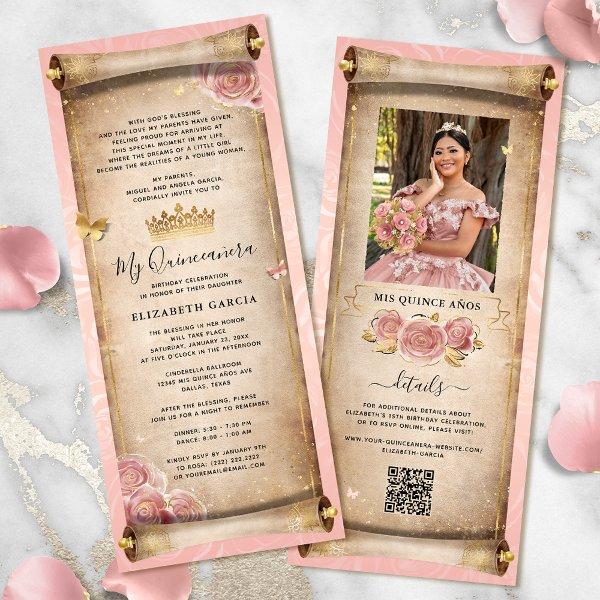 Blush Pink Rose Gold Mis Quince Photo Scroll