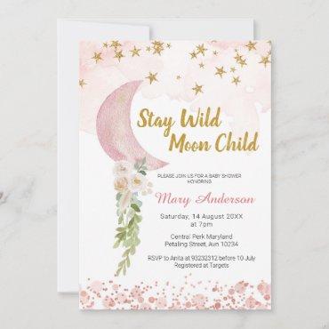 Blush Pink Star and Moon Baby Shower Invitation
