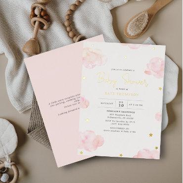 Blush Pink Watercolor Clouds Girl Baby Shower Gold Foil