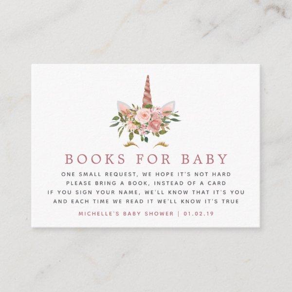 Blush & Rose Gold Unicorn Baby Shower Book Request Enclosure Card