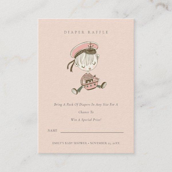 Blush Sailor Nautical Diaper Raffle Baby Shower Enclosure Card