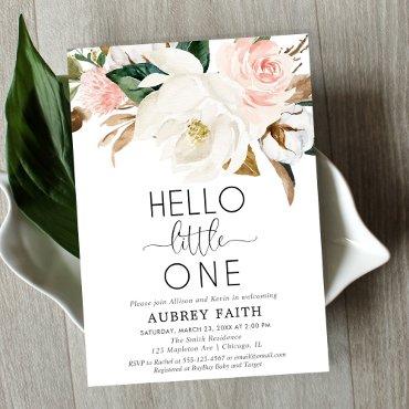 Blush white rustic floral sip see meet baby girl