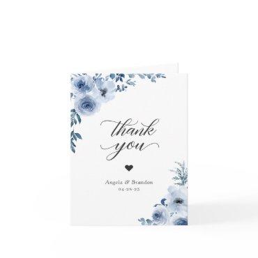 Bohemian Dusty Blue Floral Trendy Stylish Thank You Card