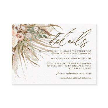 Bohemian Pampas Grass Earthy Tones Wedding Details Enclosure Card