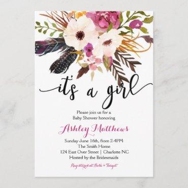Boho arrows feathers Floral Baby Shower Invitation