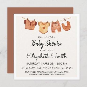 Boho Baby Clothesline Watercolor Baby Shower