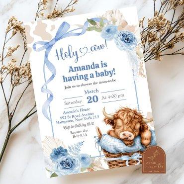 Boho Blue Bow Highland Cow