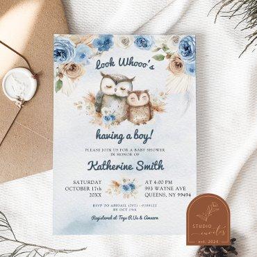 Boho Blue Floral Owl