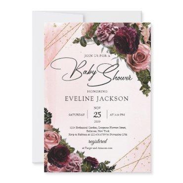 Boho Blush and burgundy maroon floral gold frame