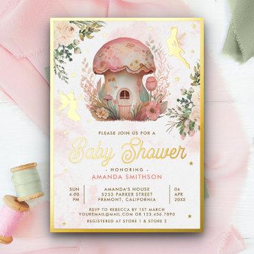 Boho Blush Pink Floral Fairy Baby Shower Gold Foil