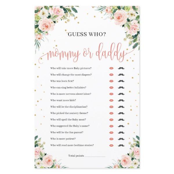 Boho blush pink floral green mommy or daddy game