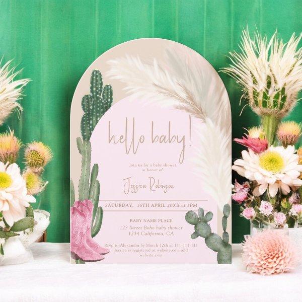 Boho cactus pampas arch hello