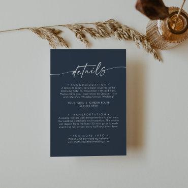 Boho Chic Dark Navy Blue Wedding Details Enclosure Card