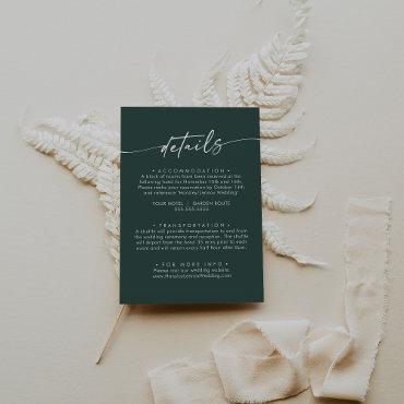 Boho Chic Emerald Green Wedding Details Enclosure Card