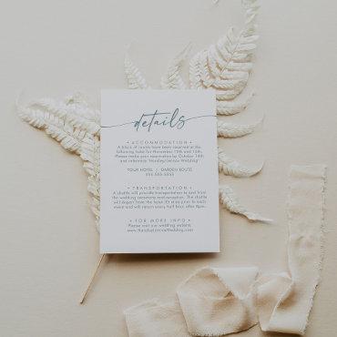 Boho Chic Teal and White Wedding Details Enclosure Card