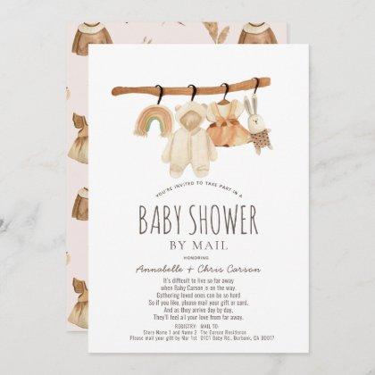 Boho Clothesline Girl Baby Shower by Mail Invitation