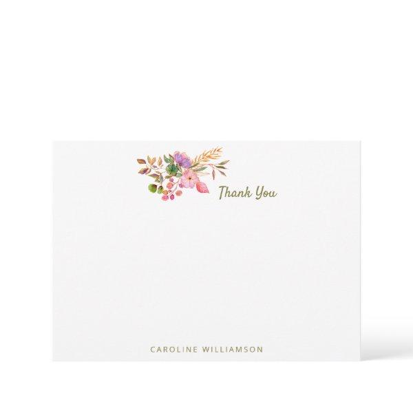 Boho Colorful Watercolor Floral Baby Shower Custom Thank You Card