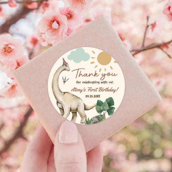 Boho Cute Dinosaur Birthday Party Classic Round Sticker