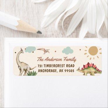 Boho Cute Dinosaur Birthday Party Label