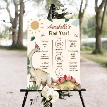 Boho Cute Dinosaur Birthday Party Milestone Board