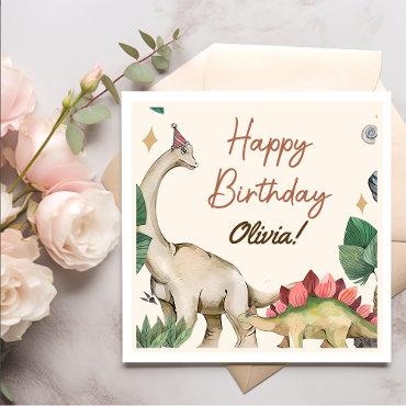 Boho Cute Dinosaur Birthday Party Napkins