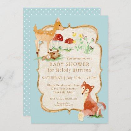 BOHO Deer Fox Owl Forest Woodsy Boy Baby Shower Invitation