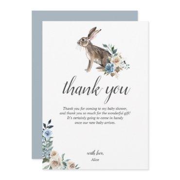 Boho Dusty Blue Beige Flowers Baby Shower Thank You Card