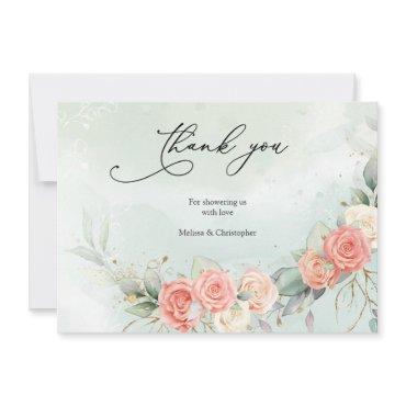Boho Dusty Rose Greenery and Gold Baby Shower Thank You Card