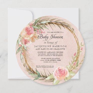BOHO Floral Pampas Pink Watercolor Wreath Baby