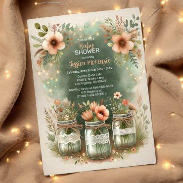 Boho Floral Rustic Floral Mason Jar Baby Shower