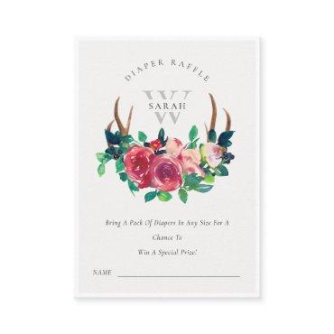 Boho Floral Stag Antlers Diaper Raffle Baby Shower Enclosure Card