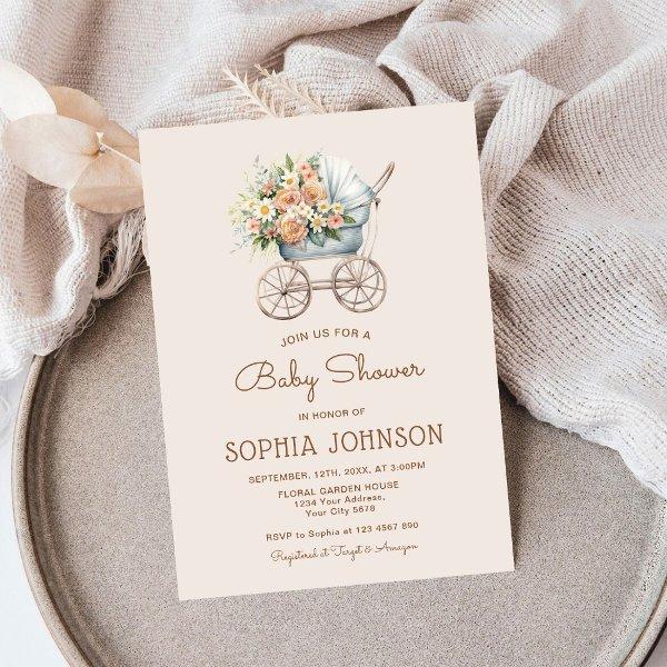 Boho Floral Vintage Baby Carriage