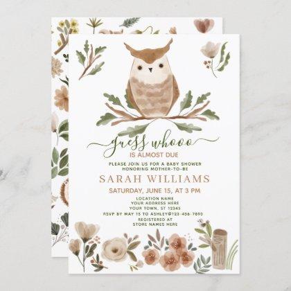 Boho Guess Who is Almost Due Owl Baby Shower Invitation