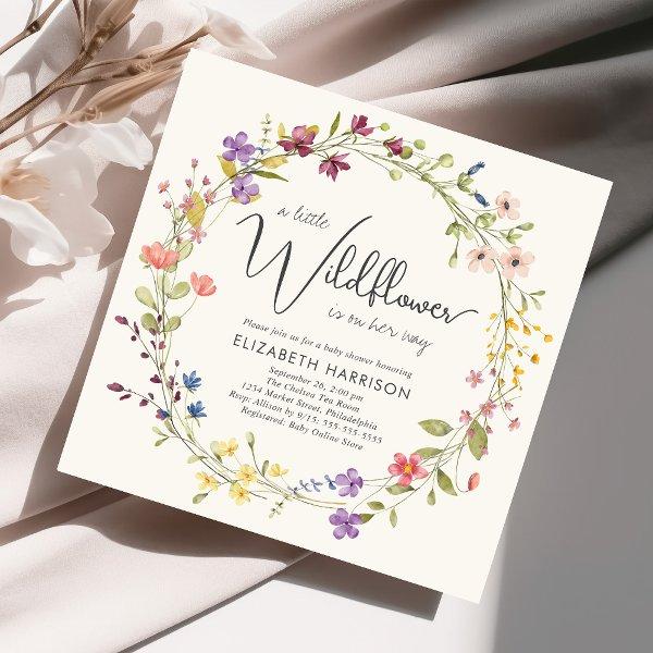 Boho Little Wildflower Watercolor Baby Girl Shower