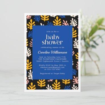 Boho Matisse Botanical Blue and Black Baby Shower Invitation