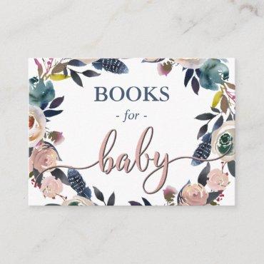 Boho Navy Blue Pink Shower Sprinkle Books for Baby Enclosure Card