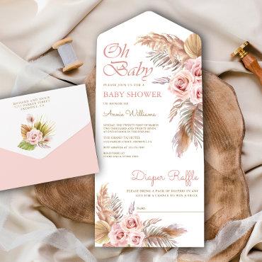 Boho Pampas Grass Dusty Pink Roses Baby Shower All In One