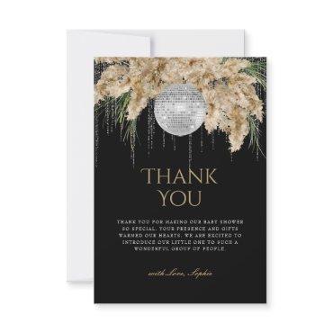 Boho Papmas Grass Disco Ball Black Baby Shower Thank You Card