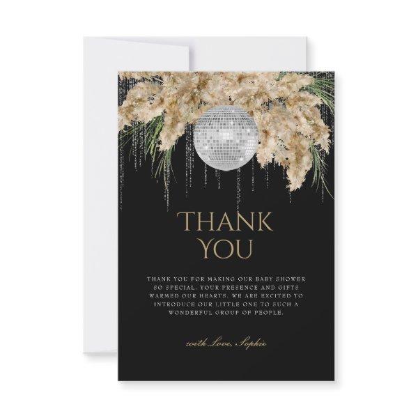 Boho Papmas Grass Disco Ball Black Baby Shower Thank You Card