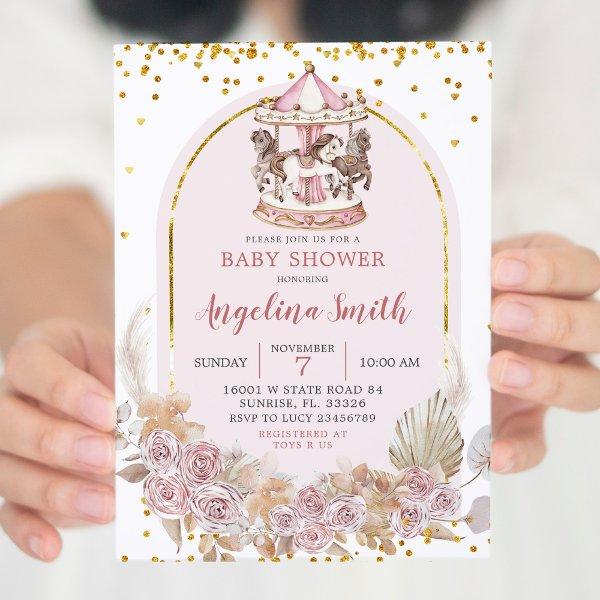 Boho Pink and Gold Floral Carousel