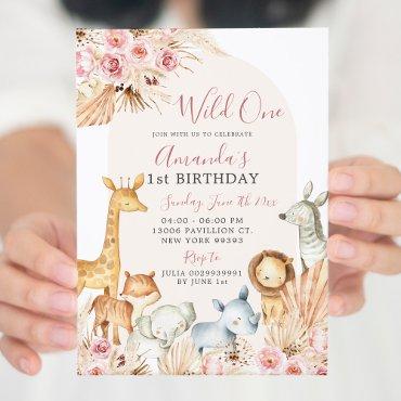 Boho Pink Arch Girl Safari First Birthday